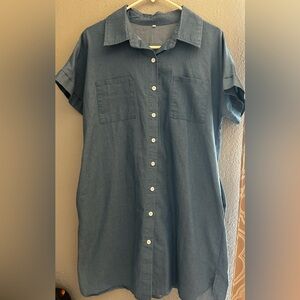 Blue Button-Up Shirt Dress